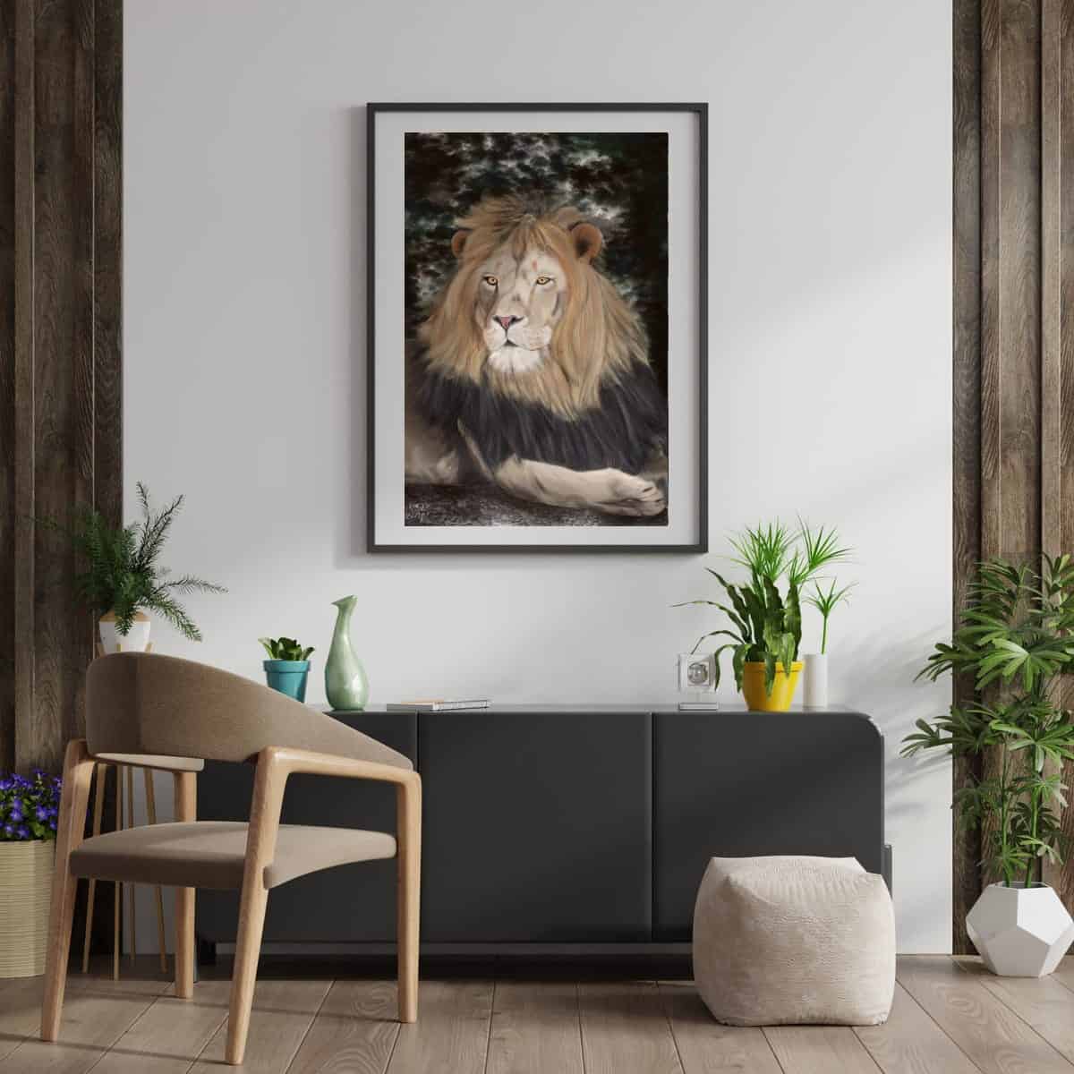 wildlife art, lion art, lion print
