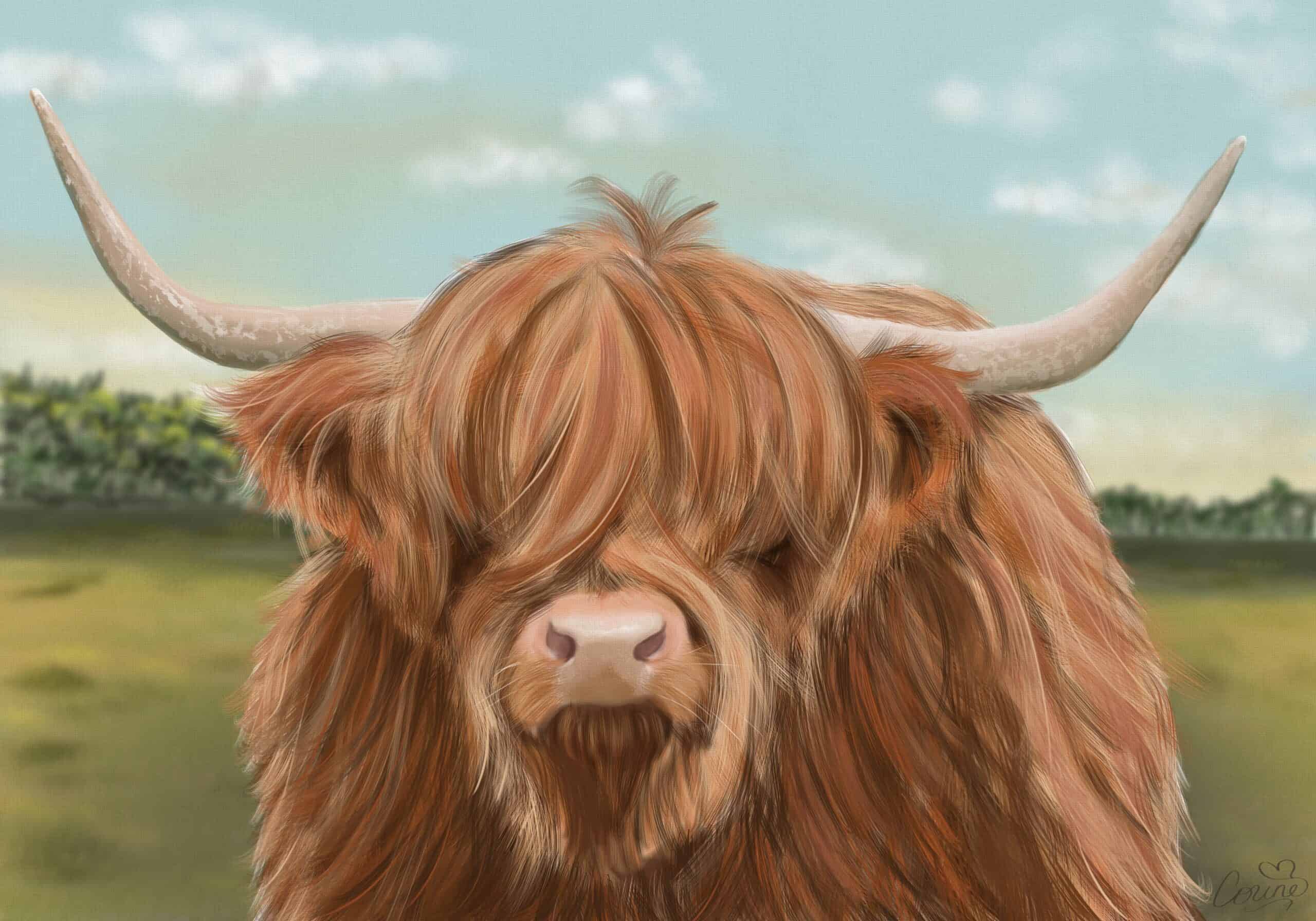 cow print, animal art, highland cow