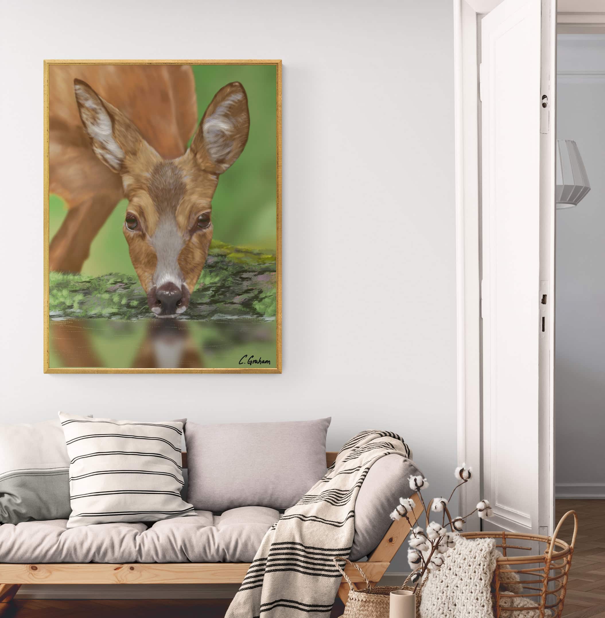 deer print, deer art, wildlife portrait